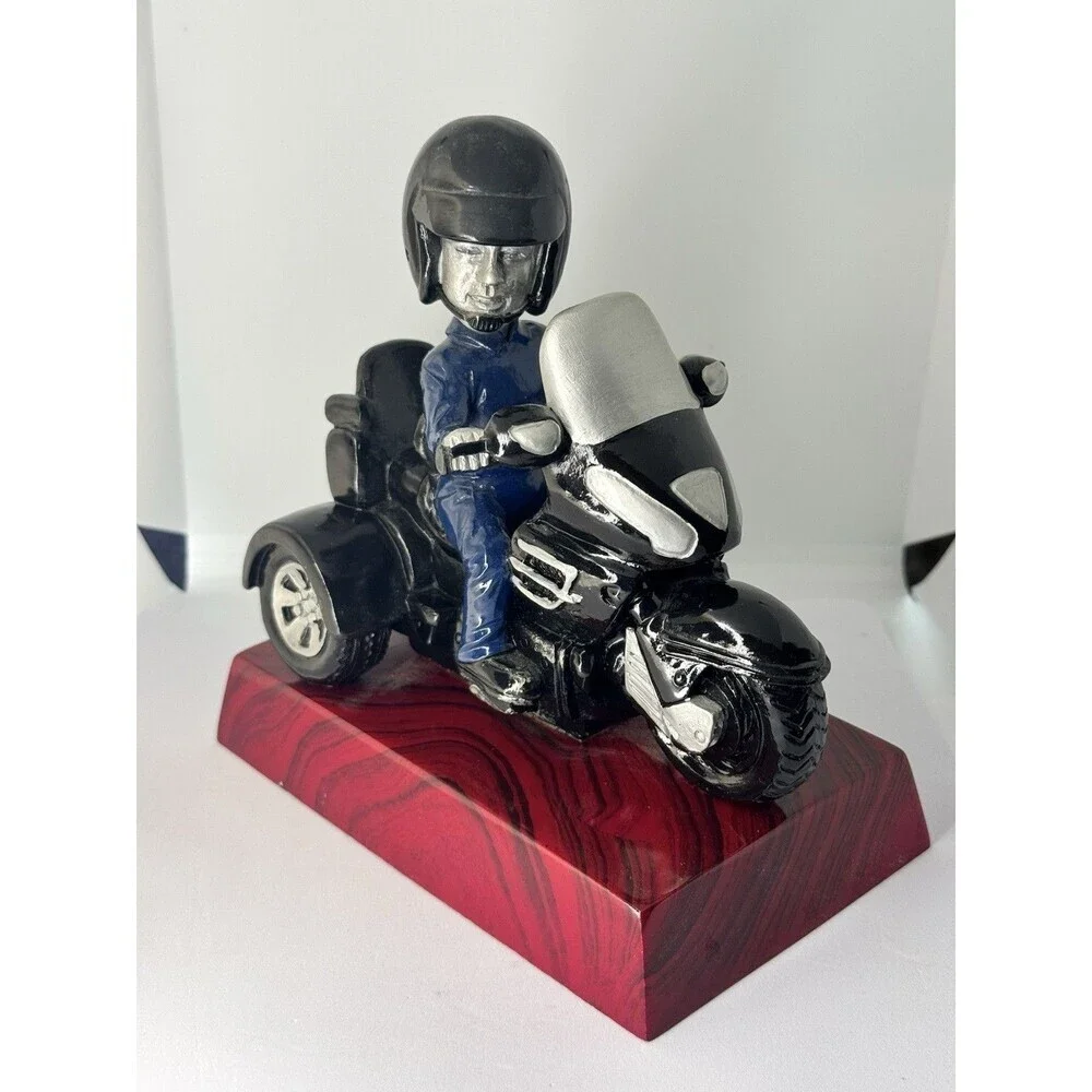 Motorcycle Trike Bobblehead Figurine Rider In Blue Suit On Red Base
